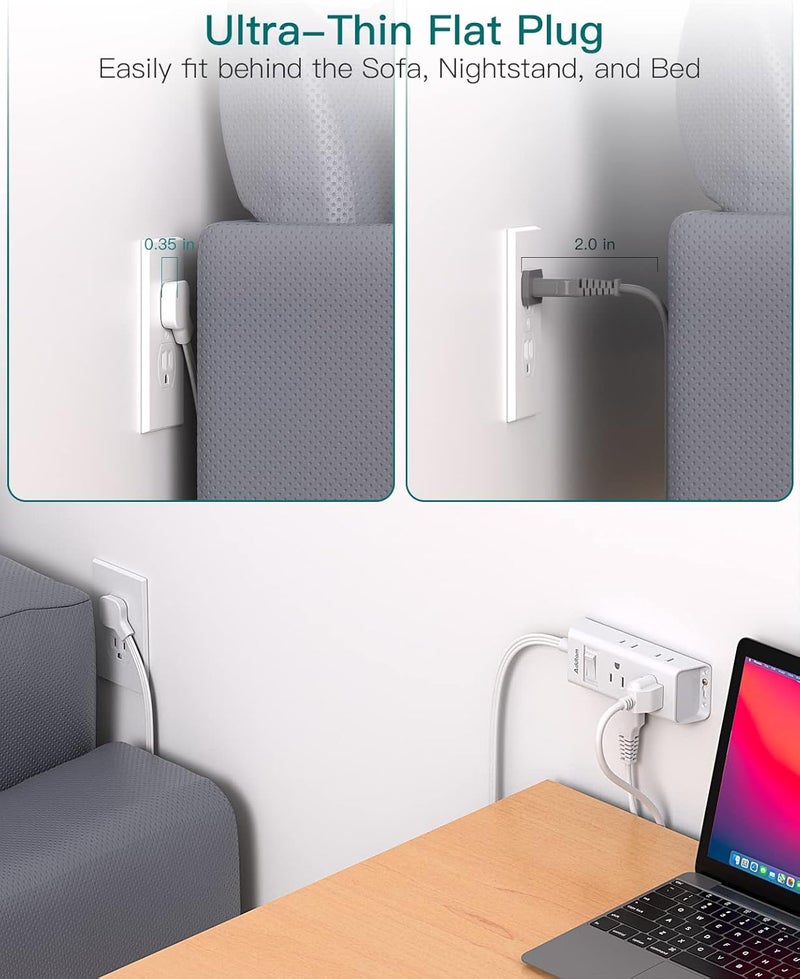 Addtam Cruise Ship Essentials, Flat Plug Power Strip, 1 ft Ultra Flat Extension Cord with 6 Outlets Extender, No Surge Protector for Cruise Ship, Travel, Dorm, Home Office, ETL Listed - Image 3